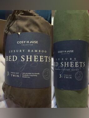 Cosy House Luxury Twin Size Bed Sheets 2 Colors NWT Elastic Corners Straps